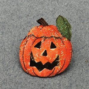 Retro Halloween Pin Brooch Jack-O'-Lantern Pumpkin Paper Glitter Handmade